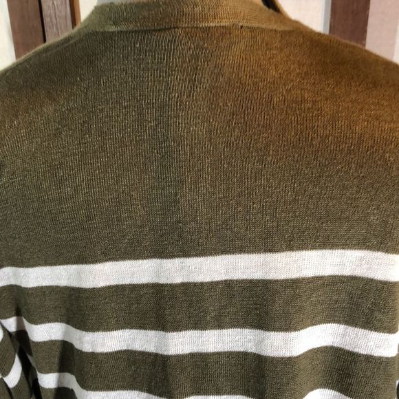 Talbots Women's Small Cardigan Olive/ White Stripe L/S Open Knit Linen NWOT - Picture 7 of 13